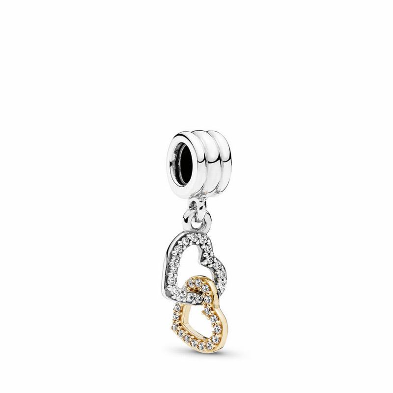 Pandora Interlocked Hearts Dangle Charm Ireland - Two Tone/Cubic Zirconia - 593620HBM